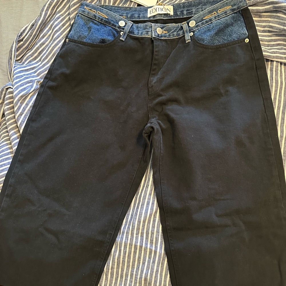 HAYLA CONTRAST DENIM PANTS - BLACK/BLUE